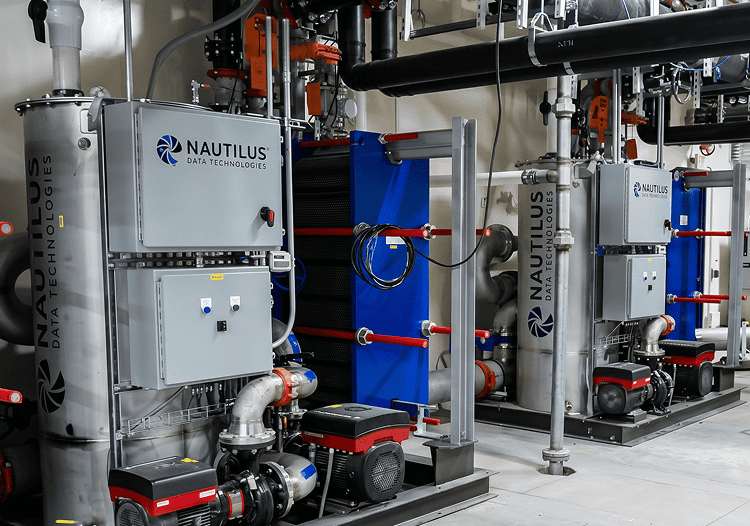 A close-up of a Nautilus data center on a factory floor.